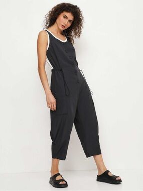 Lurdes Bergada Black/White Modal Button Up Sleeveless Adjustable Jumpsuit Small